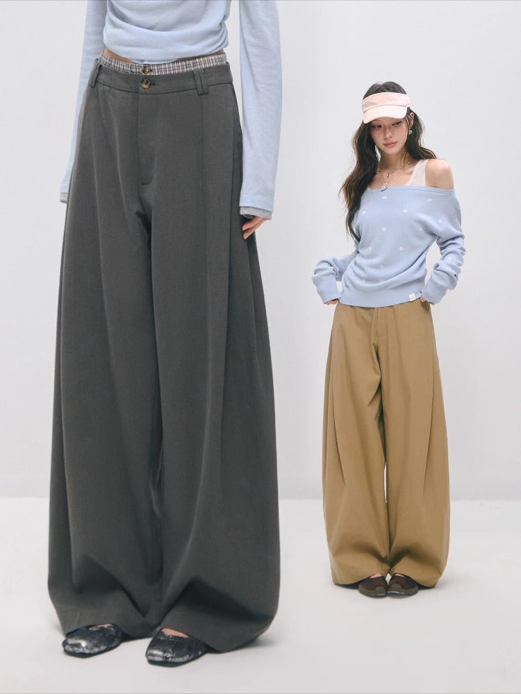 Double Waistband Pleated Wide Leg Pants
