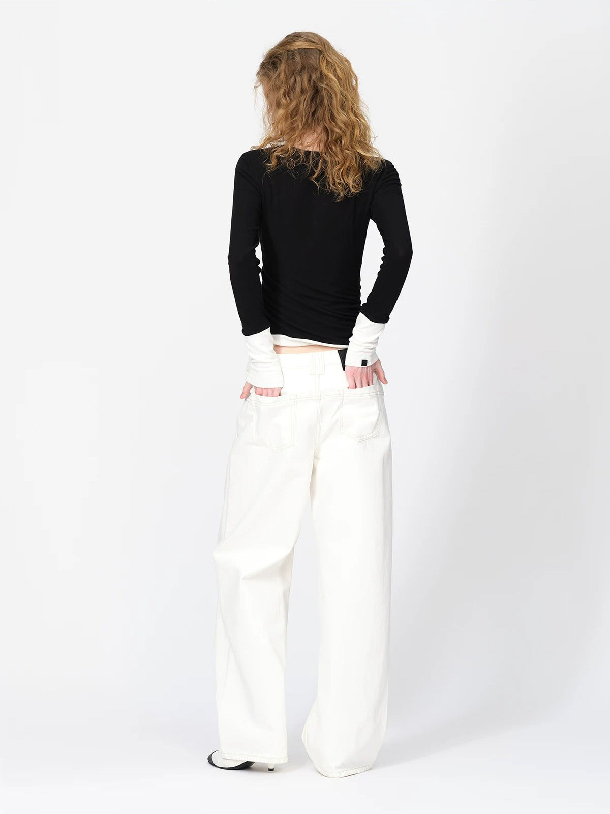 Wool Contrast V Neck Ruched Top