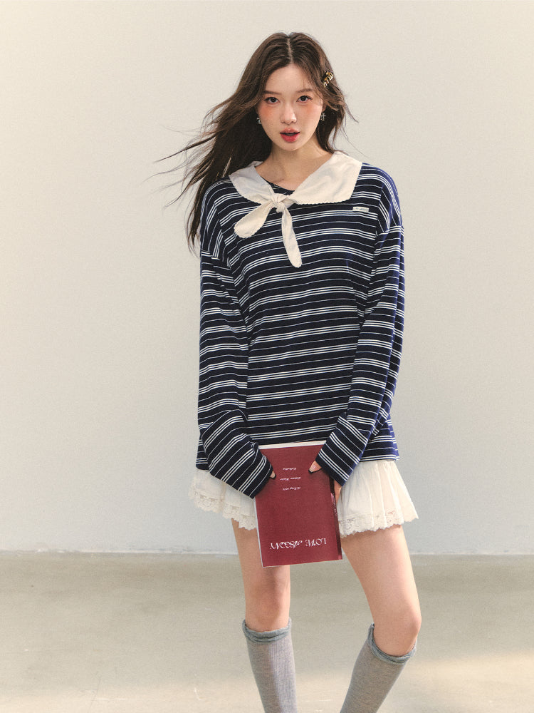 Bow Tie Stripe Long-Sleeve T-Shirt