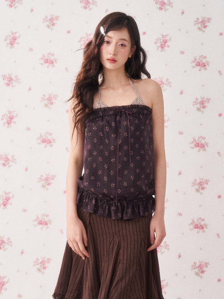 Floral Halter Backless Top