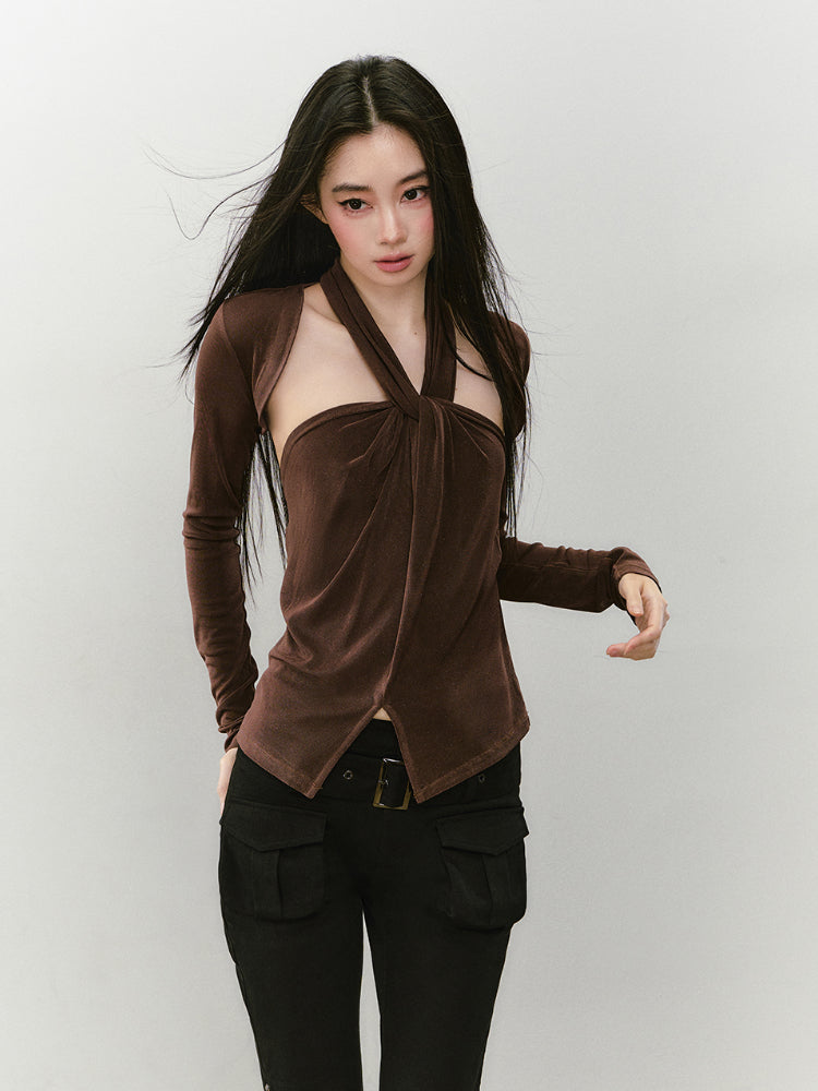 Knitted Halter Neck Slit Tank Top