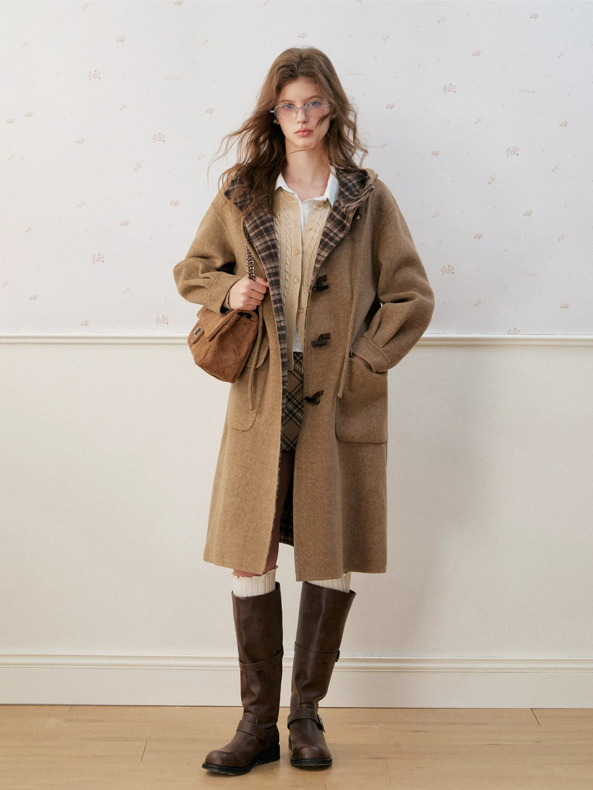 Vintage Gingham Wool Double Coat