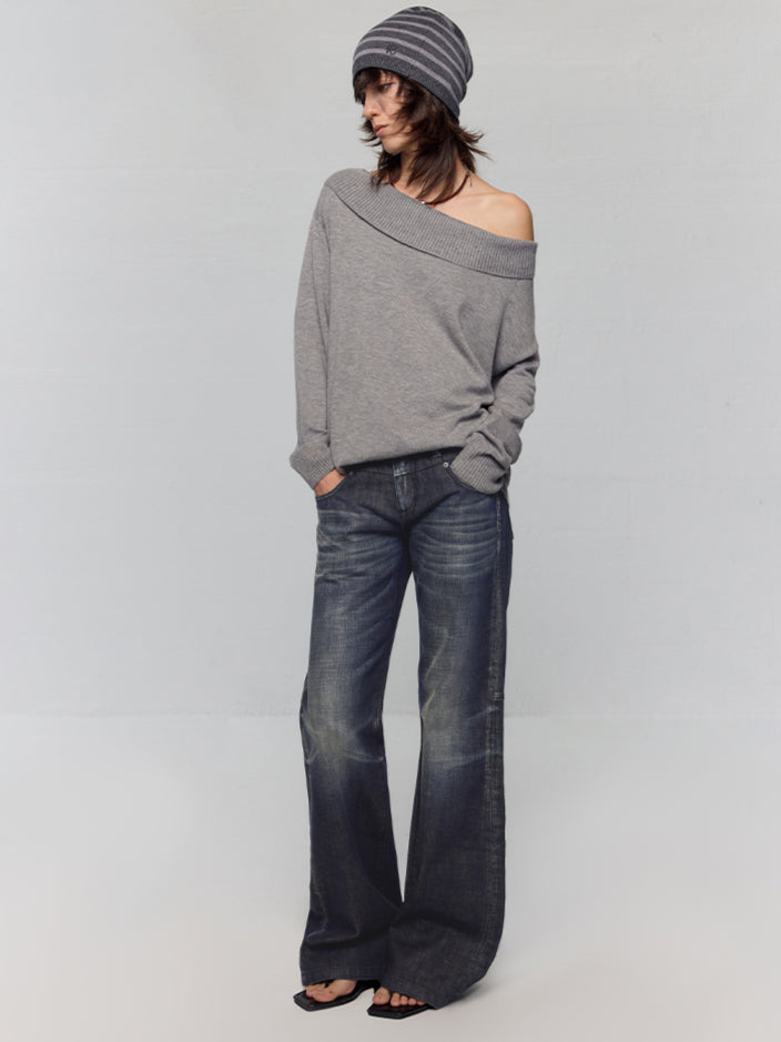 Black-Blue Low-Waist Flared & Bell-Bottom Pants Pants