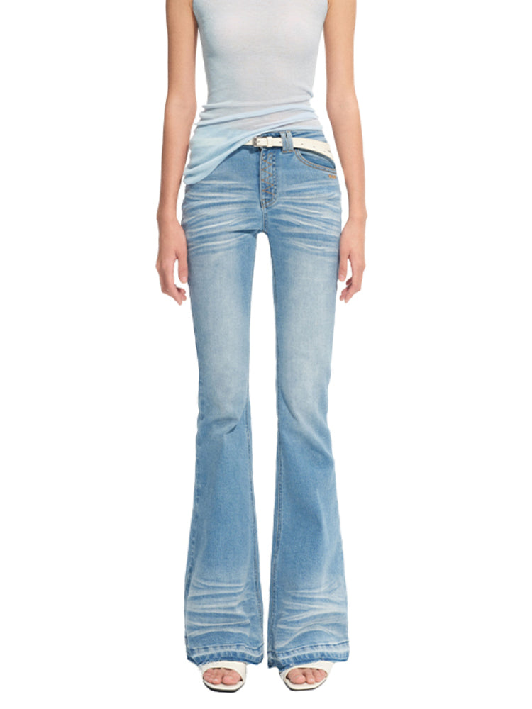 Washed Stretch Skinny Micro-flare Jeans