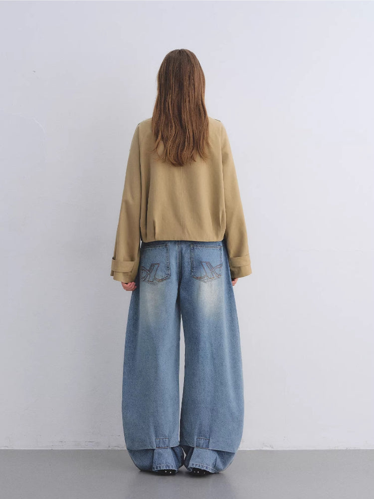 Khaki Double-Breasted Short Coat