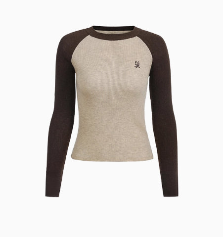 Apricot & Coffee Wool Knit Sweater