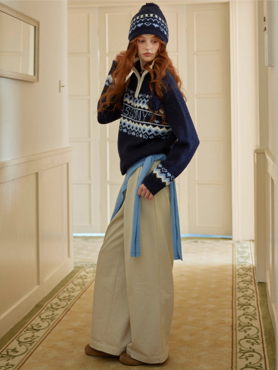 Plaid Cuff Wide-Leg Pants