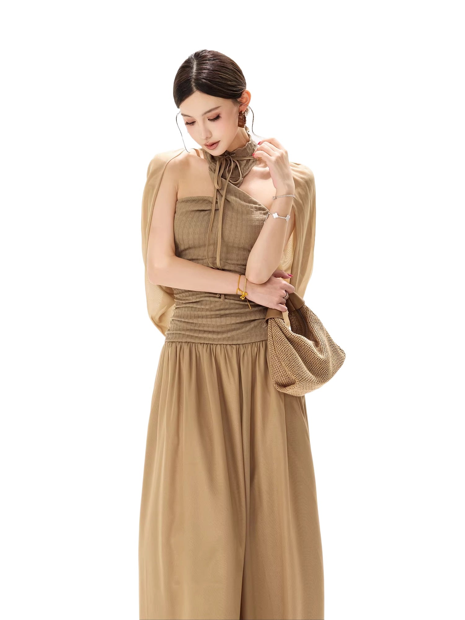 Halter Knit Chiffon Dress