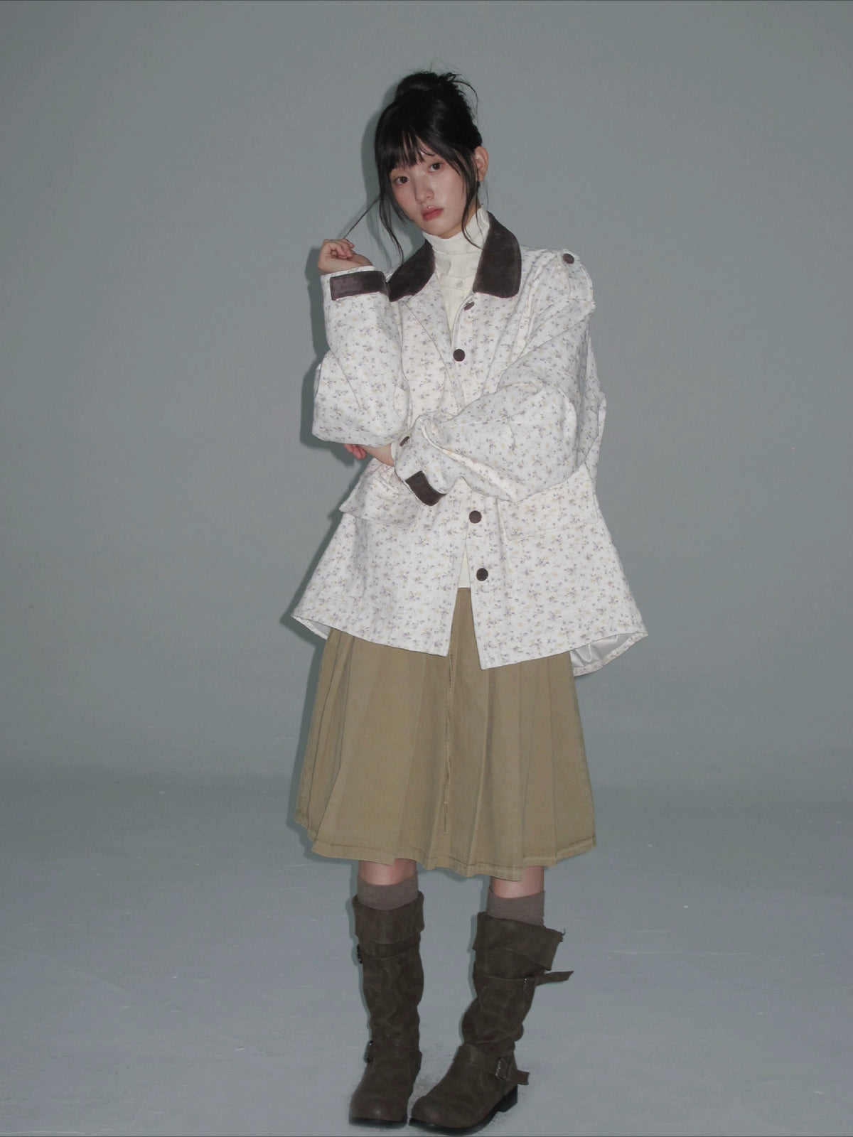 Floral Patchwork Twill Utility Coat