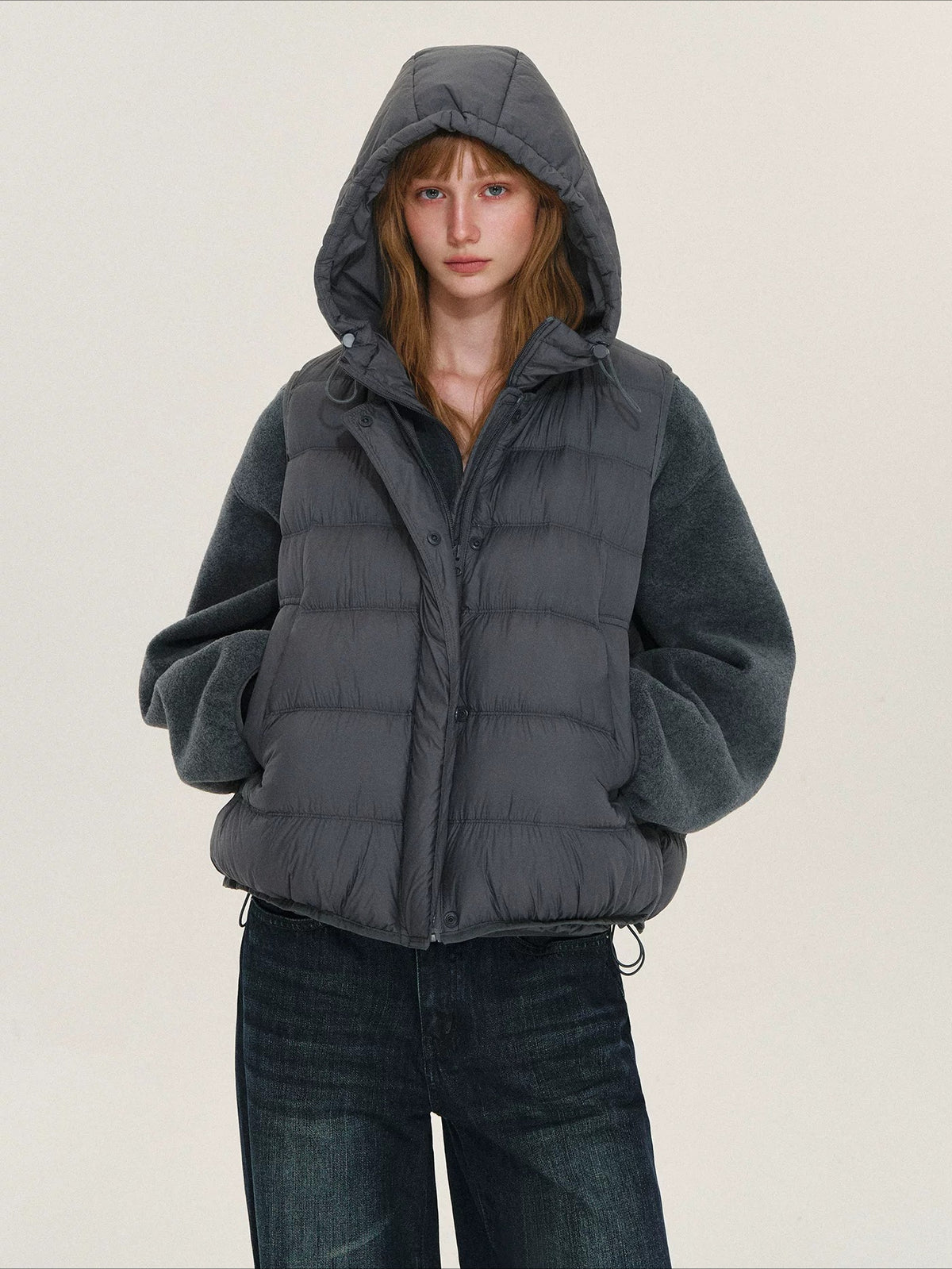 Hooded Fleece Down Vest Two-Piece Set