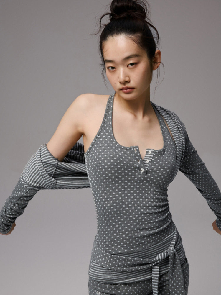 Polka Dot Stripe Double-Sided Tank Top & Pants Set