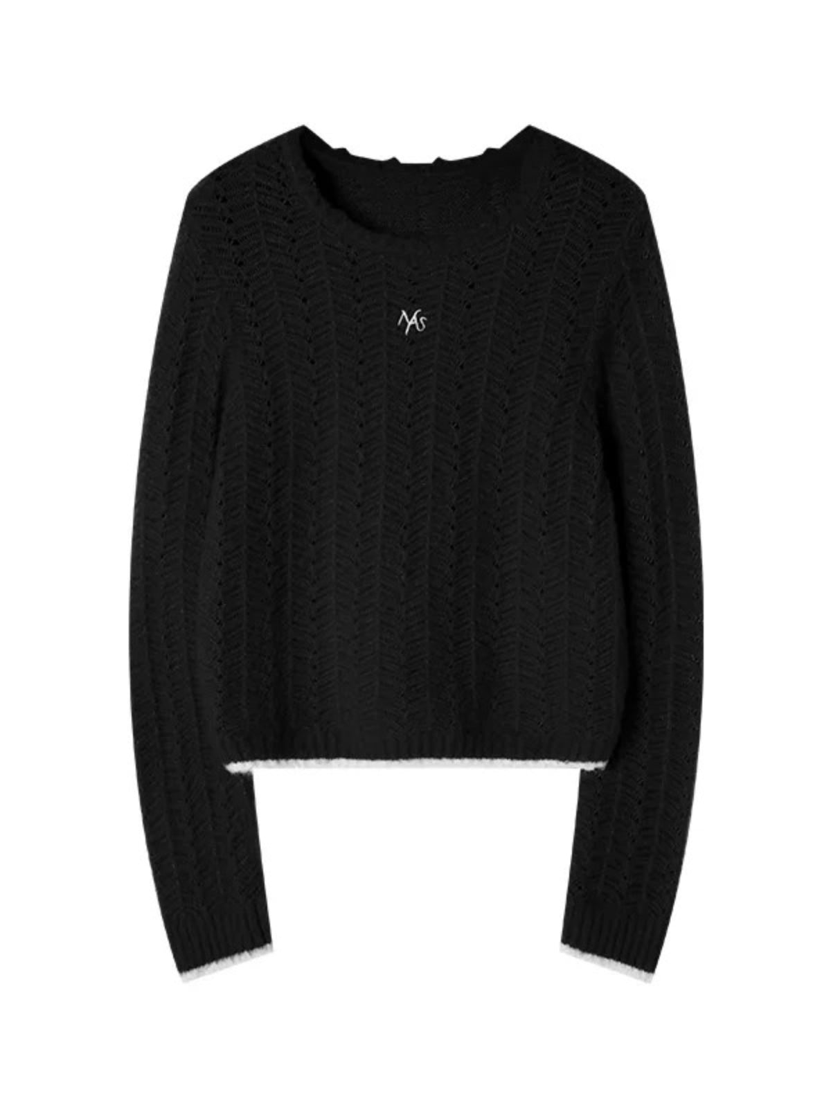 Alpaca Wool Contrast Trim Boatneck Sweater