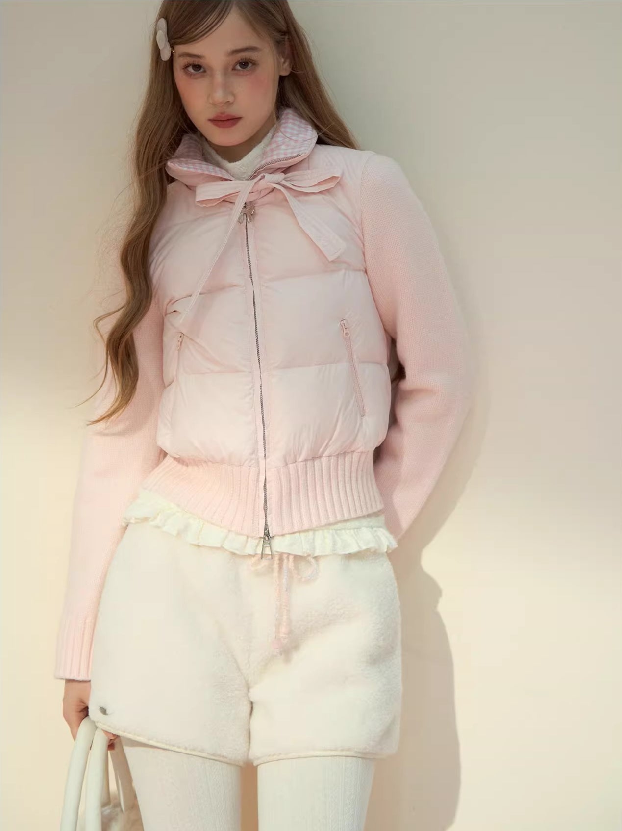 Powder Pink Knit Down Jacket