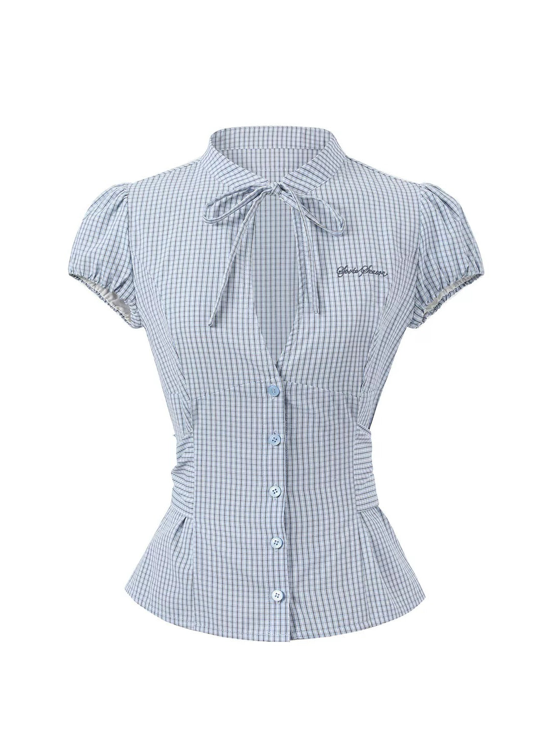 Vintage Plaid Cutout Blouse