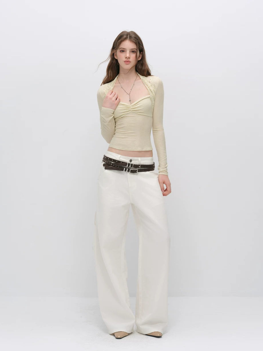 Lace Panel Square Neck Top