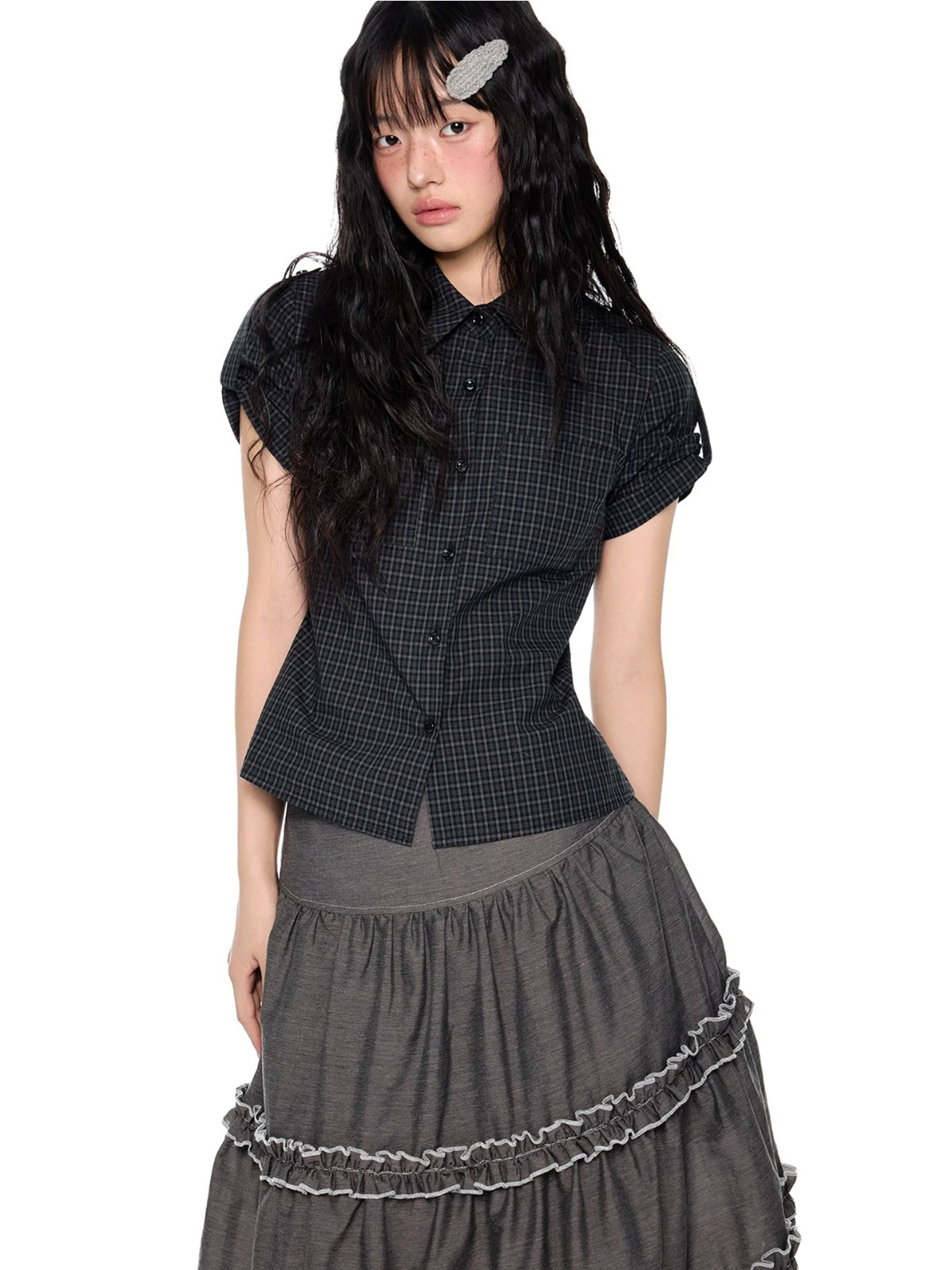 Plaid Short Sleeve Slim Shirt