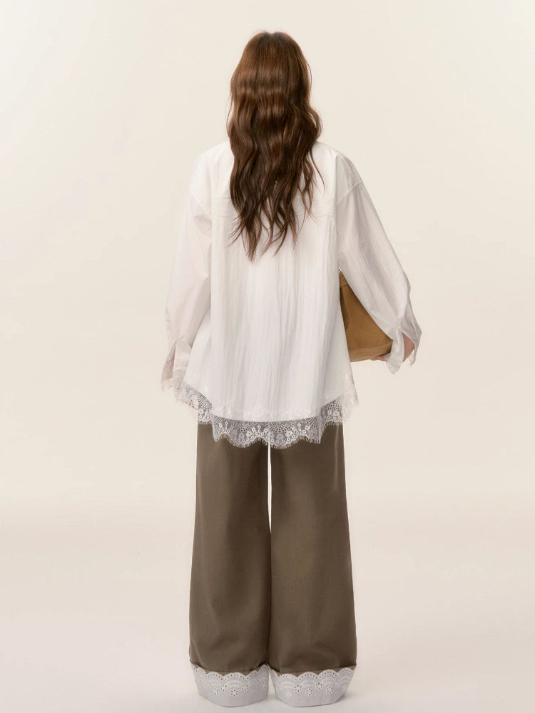 Lace Trim Patchwork Trousers