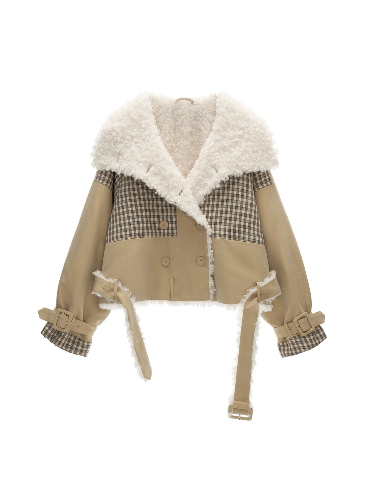 Plaid Faux-Fur Collar Casual Jacket