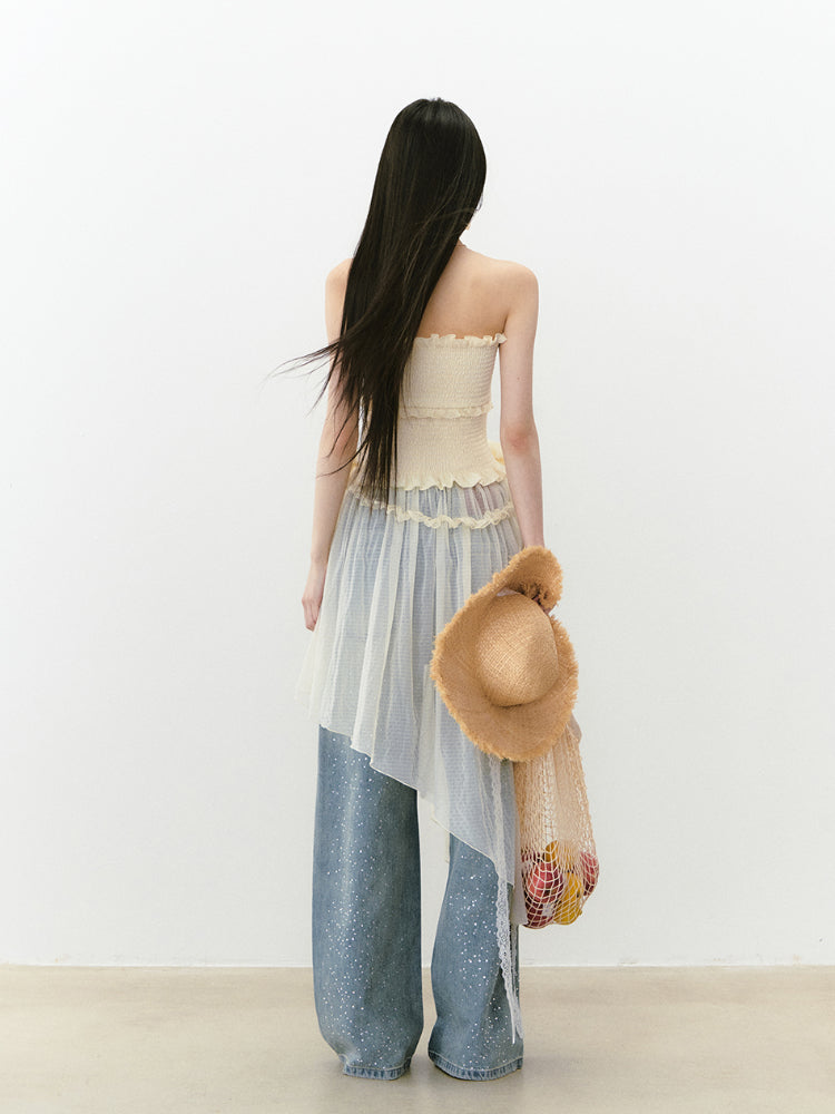 Irregular Strapless Mesh Dress