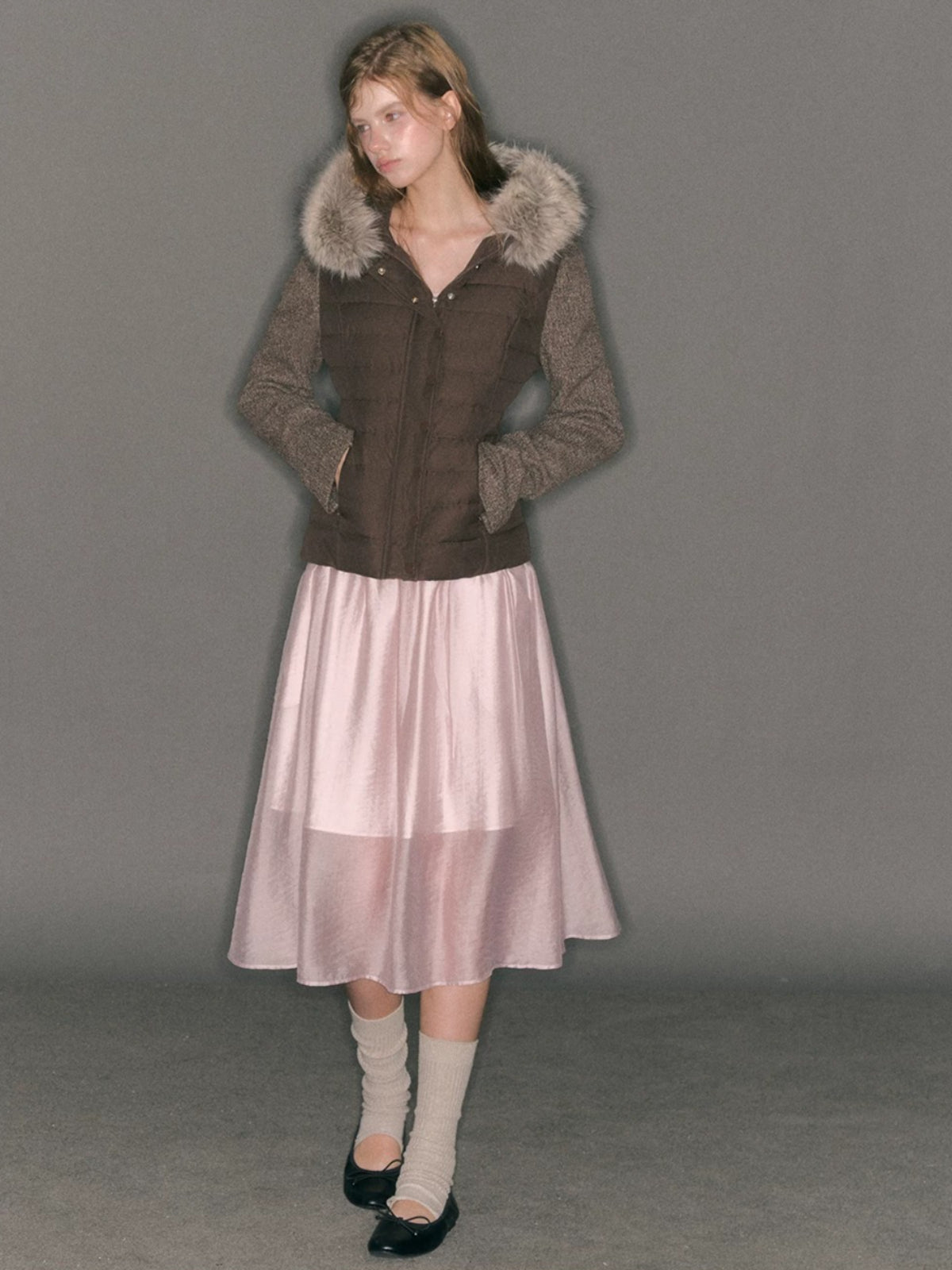 Fur-Trimmed Hooded Panelled Down Jacket