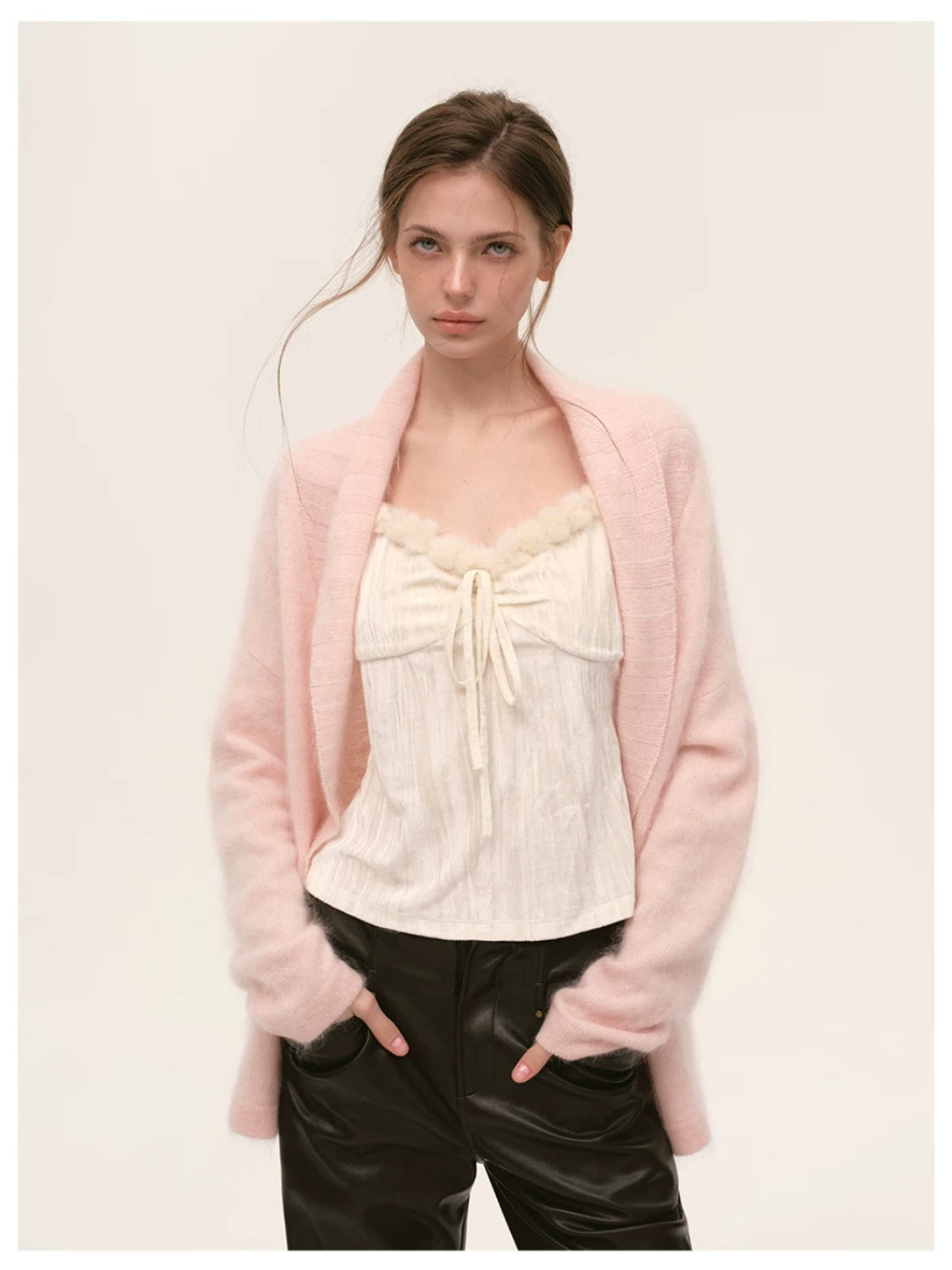 Velvet Fur-Trimmed Tie Front Camisole