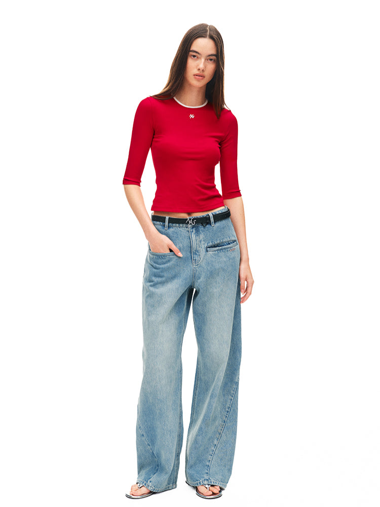 Modern Contrast-Trimmed Mid-sleeve T-shirt