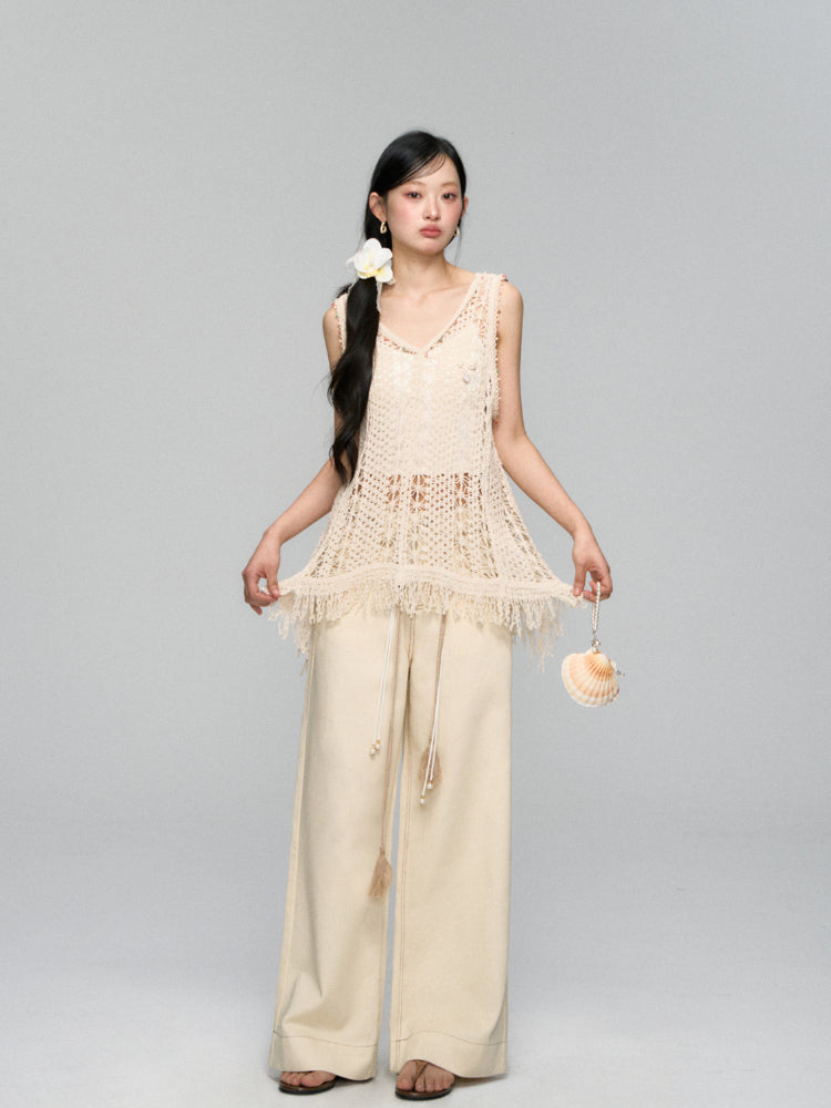 High-Waist Loose Straight - Leg Rope Jeans