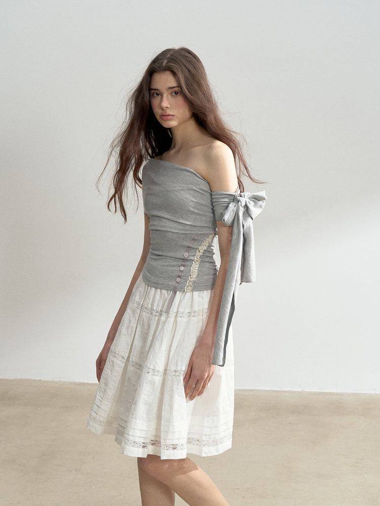 Diagonal Strap Off-shoulder T-shirt