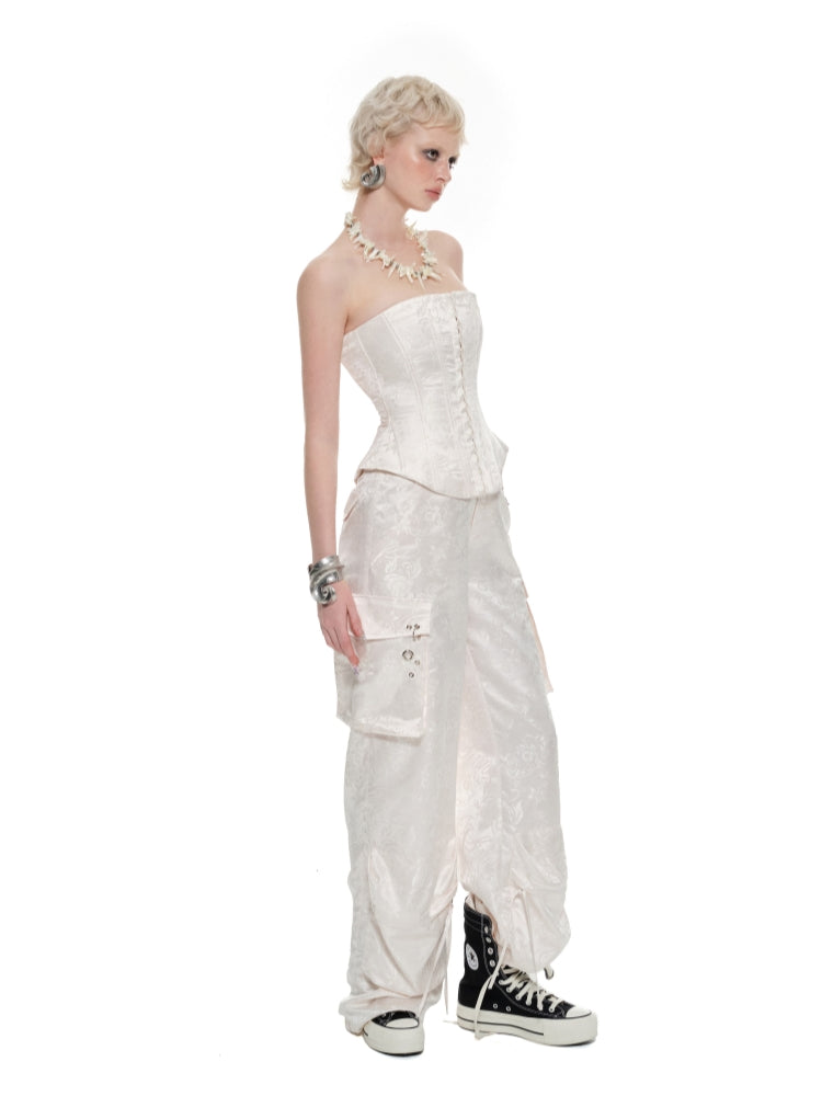 White & Black Jacquard Corset