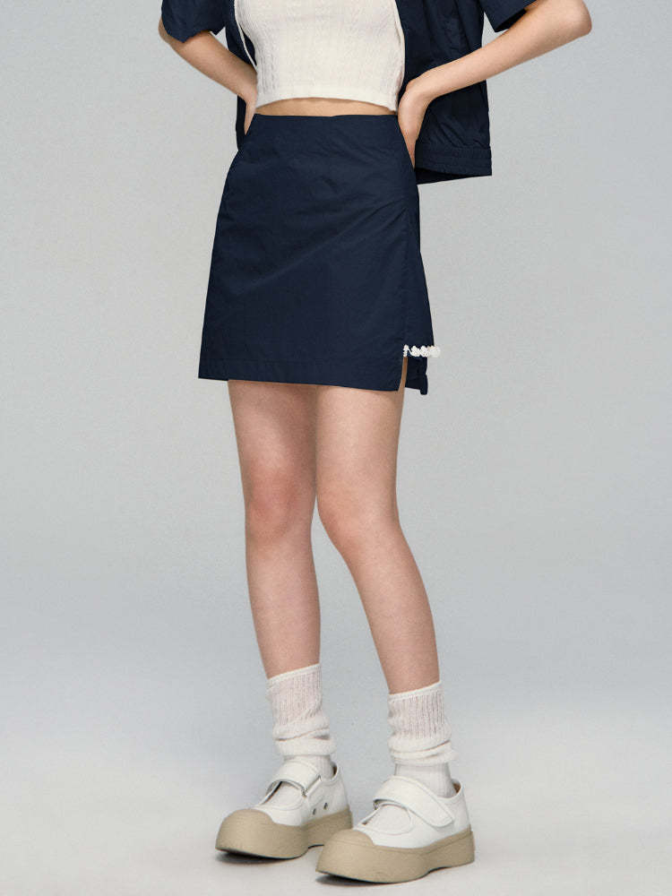 Color Blocking Lace Trimmed Short-Sleeve Outerwear & Skirt Set