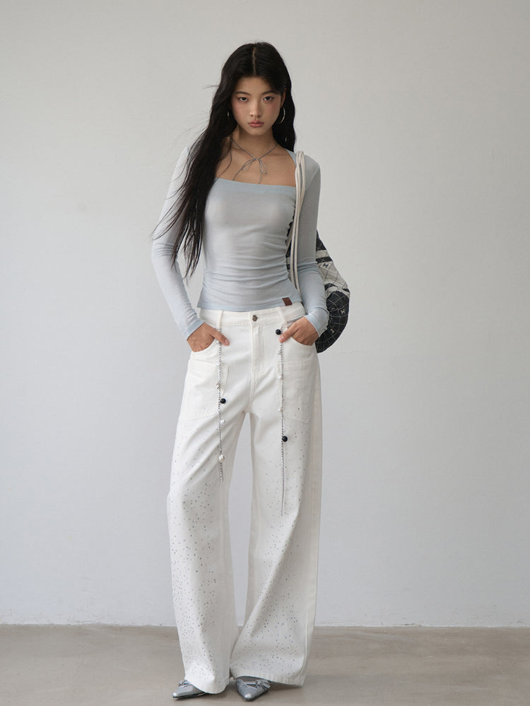 One-Shoulder Strapless Long-Sleeve Blouse