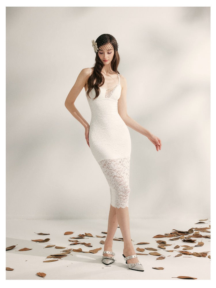 Embroidered Lace Fishtail Dress