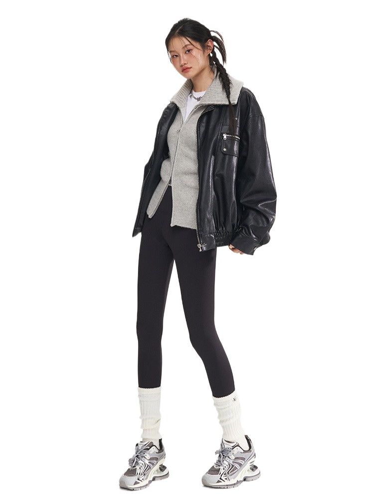 Black & White Vintage Silhouette Collar Moto Jacket