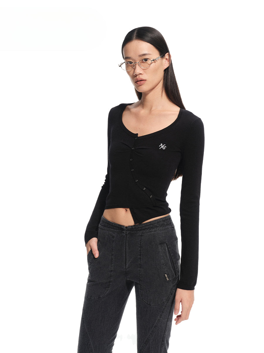 Silk Wool Embroidered Asymmetric Bottoming Top