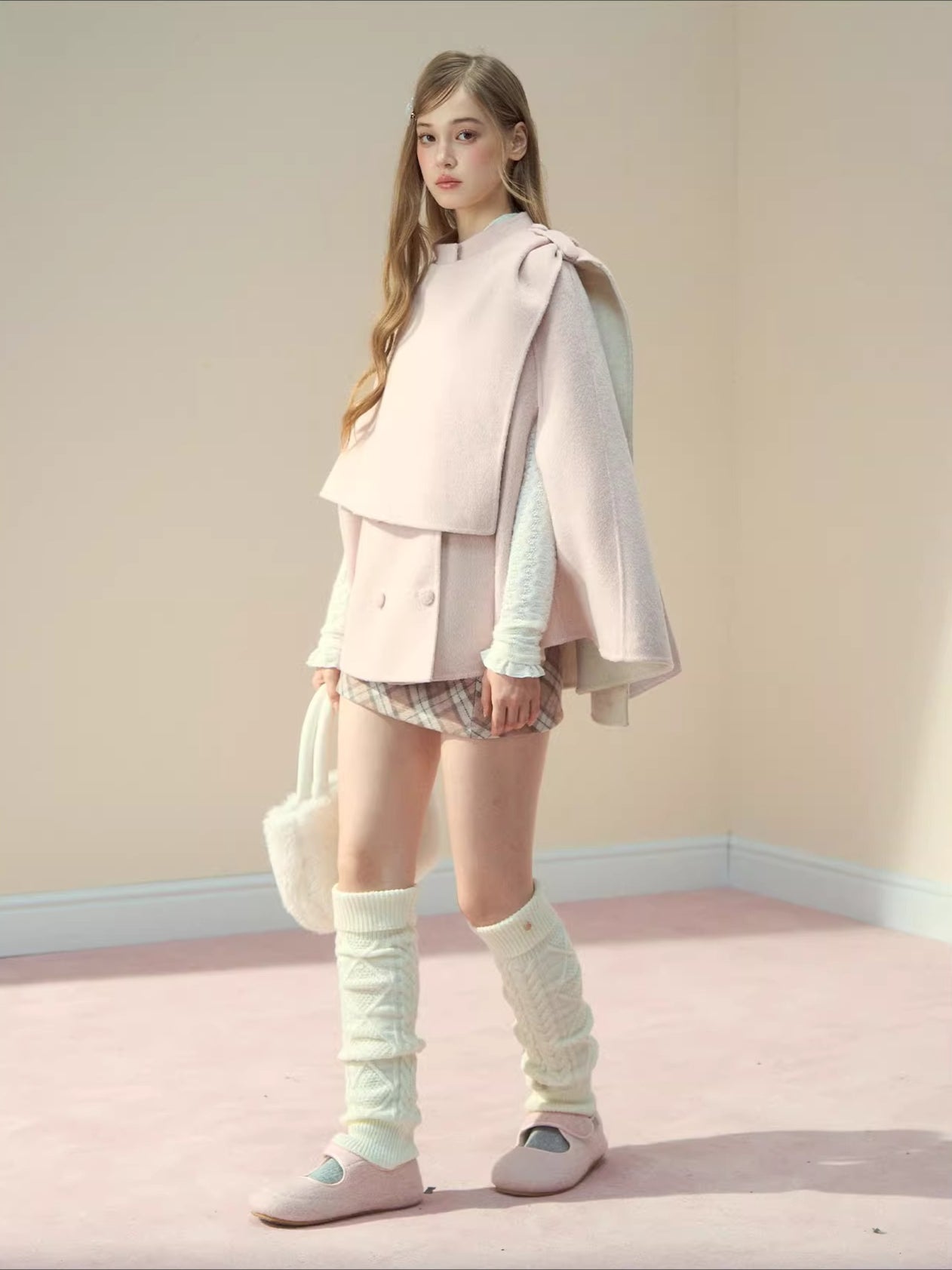 Pink & Brown Plaid A-line Wool Skirt