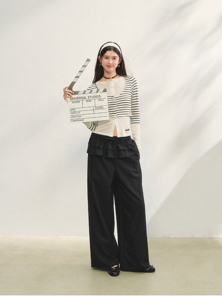 Two-piece Double-layer Ruffle Tie Straight Pants