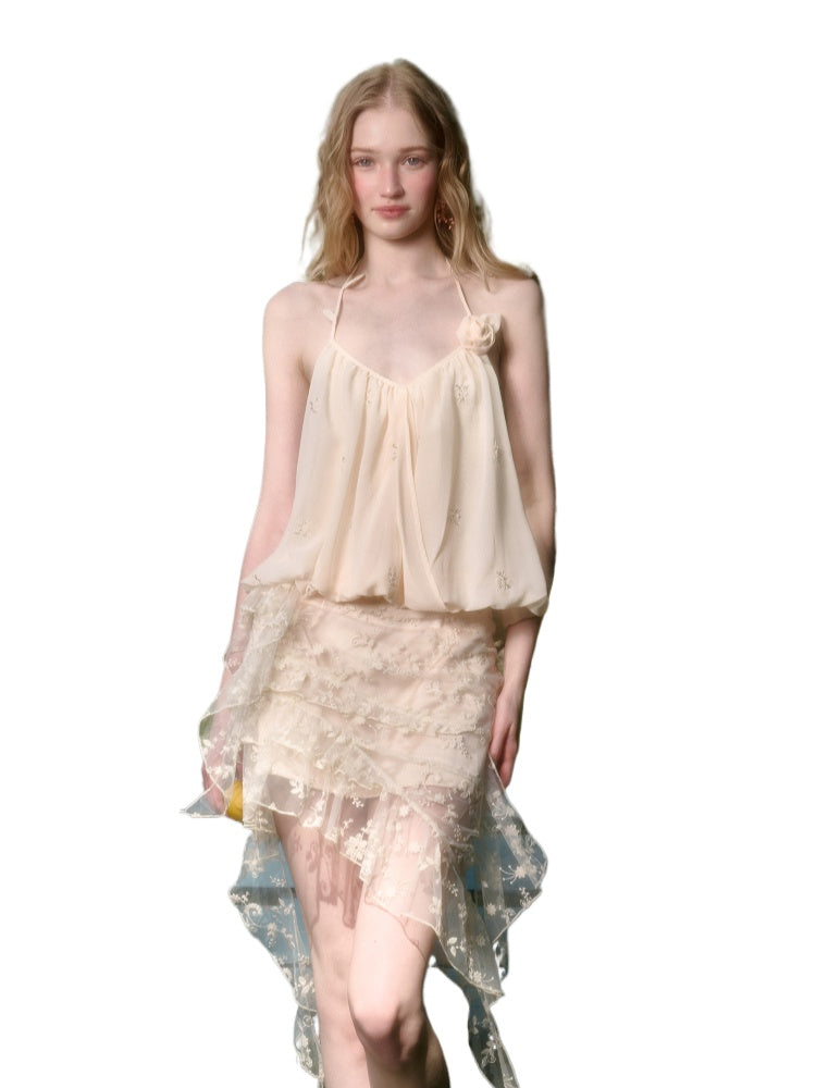 Cloud-like Sequin Embroidered Halter Top