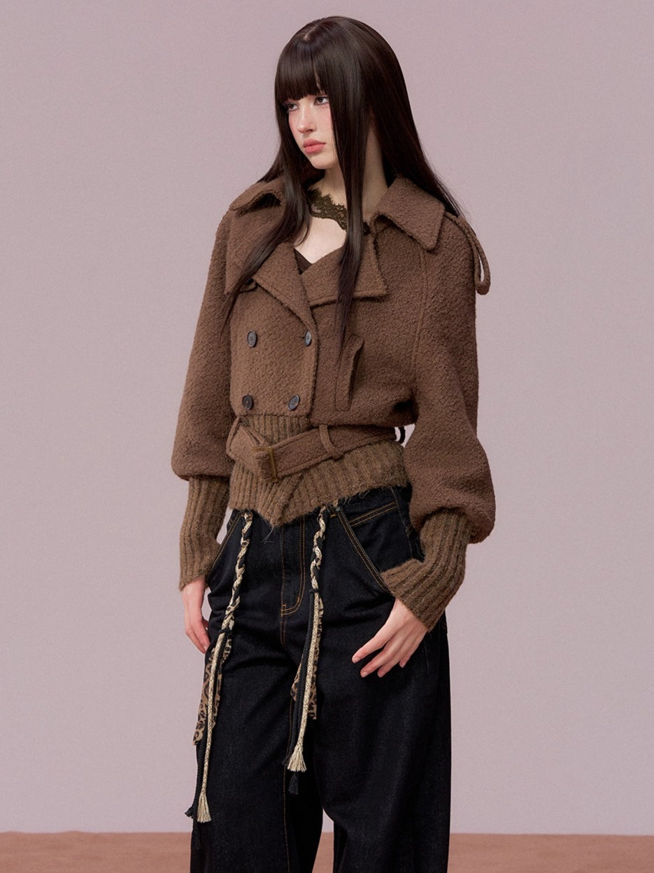 Wool-Blend Knit-Panel Jacket