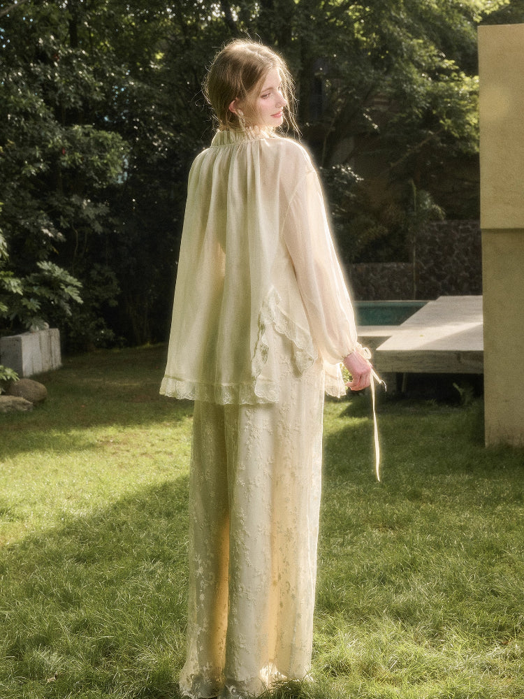 Lace Round Neck Trimmed Shirt