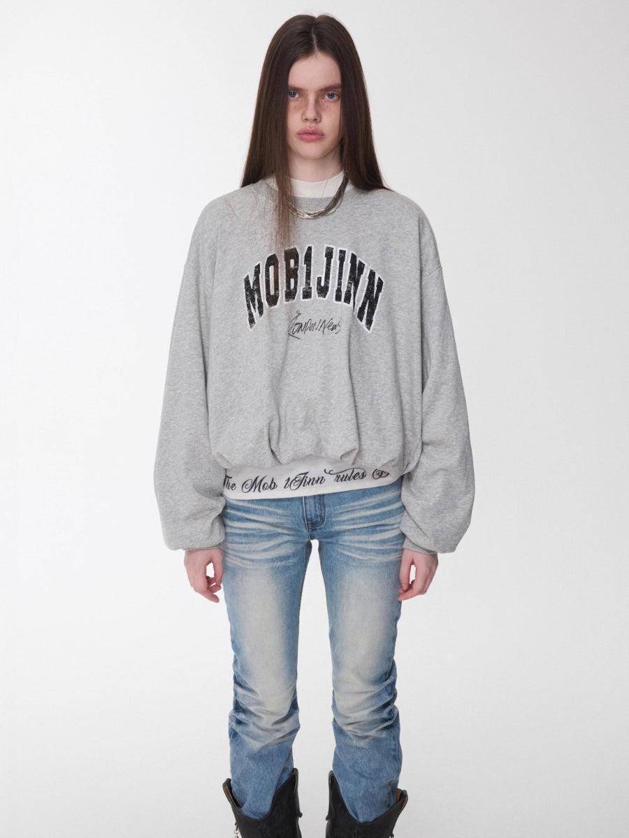 Basic Letter Print Semi-Sheer Long Sleeve Tee