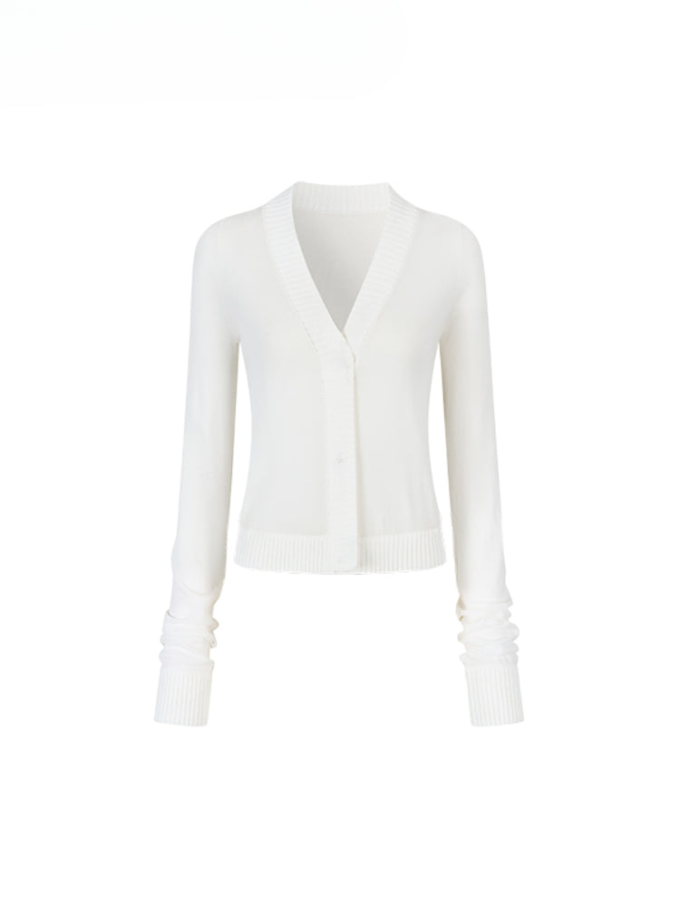 White Single-breasted Knitted Cardigan