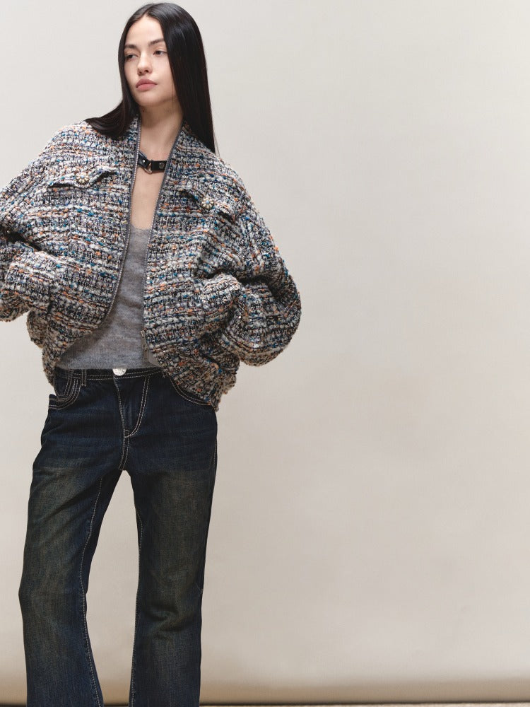 Wool Diamond-Stitch Tweed Jacket