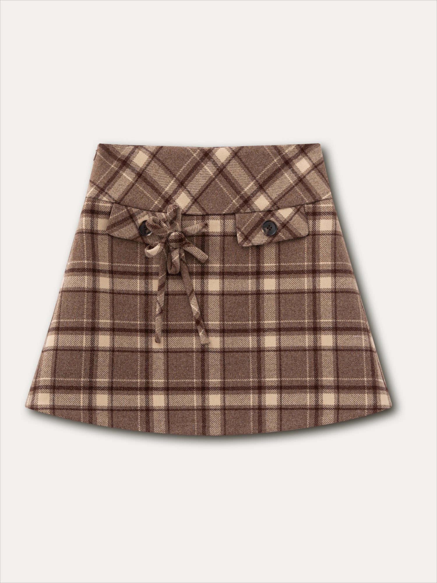 Pink & Brown Plaid A-line Wool Skirt
