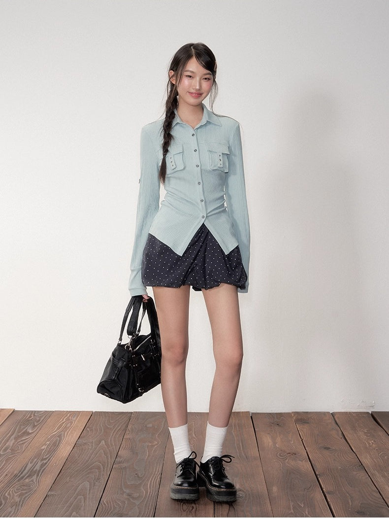 Striped Fitted Cinched-waist Shirt