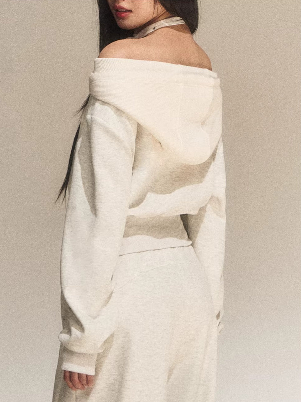 Gray Off-Shoulder Sweatshirt Set