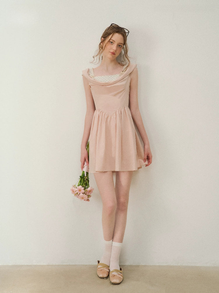 Pink Grid Drape Dress