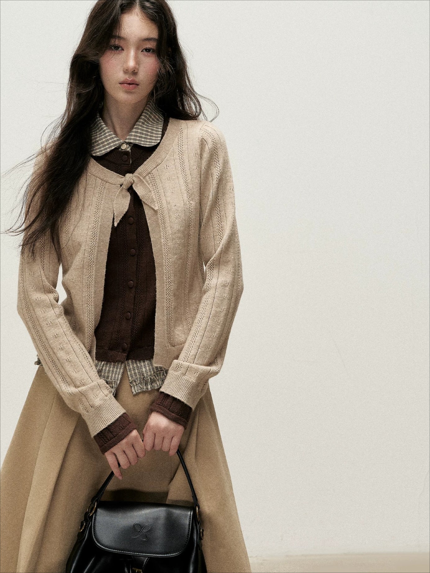 Plaid Collar Layered Knit Top