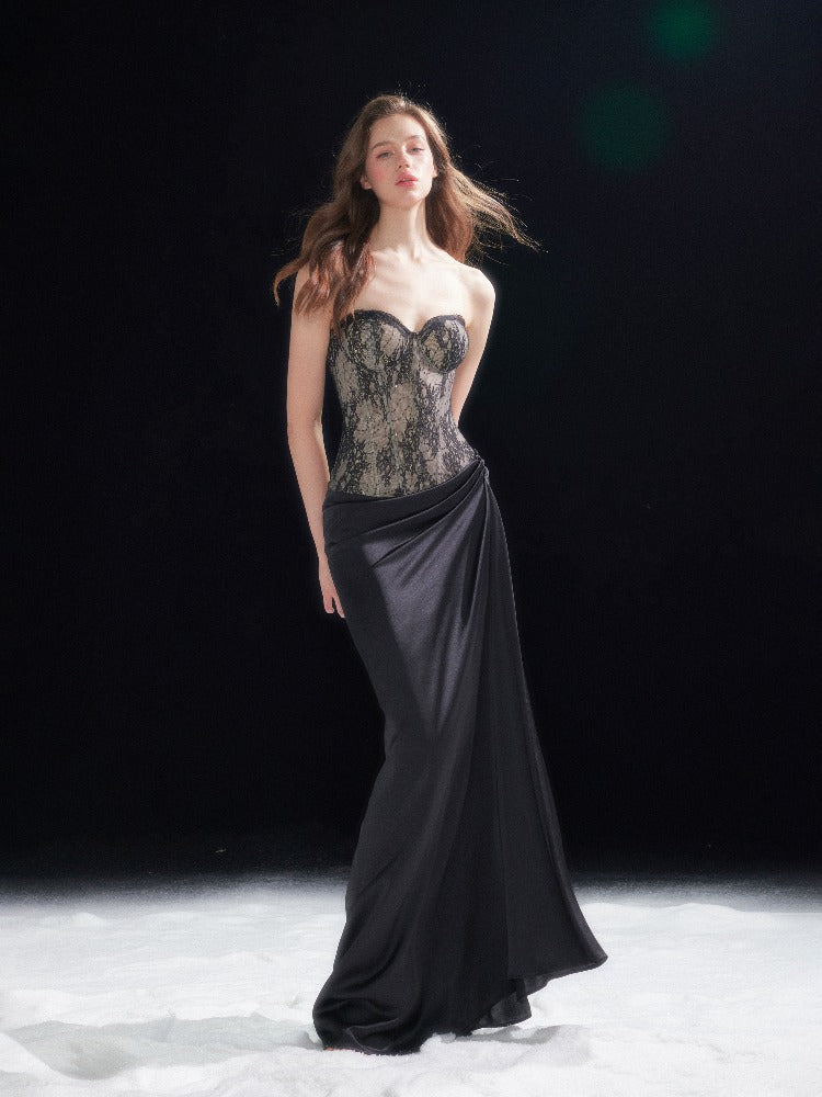 Lace Corset Satin Maxi Dress