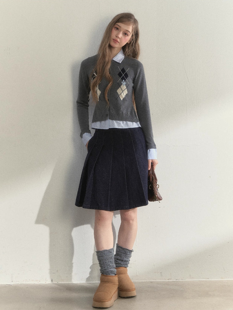 Faux Two-Piece Patchwork Shirt Collar Sweater