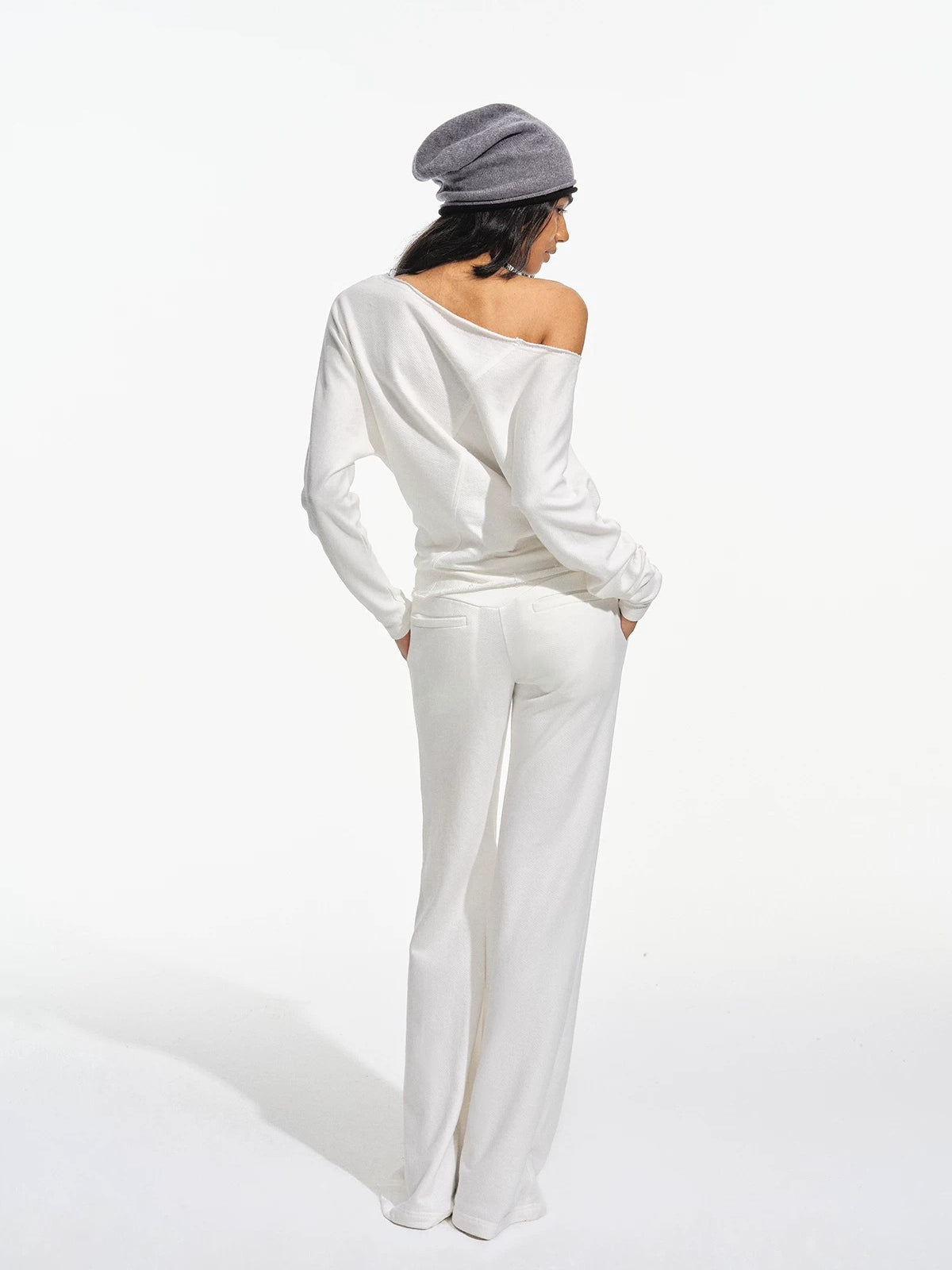 Off-Shoulder Sweatshirt & Flared Pants Set